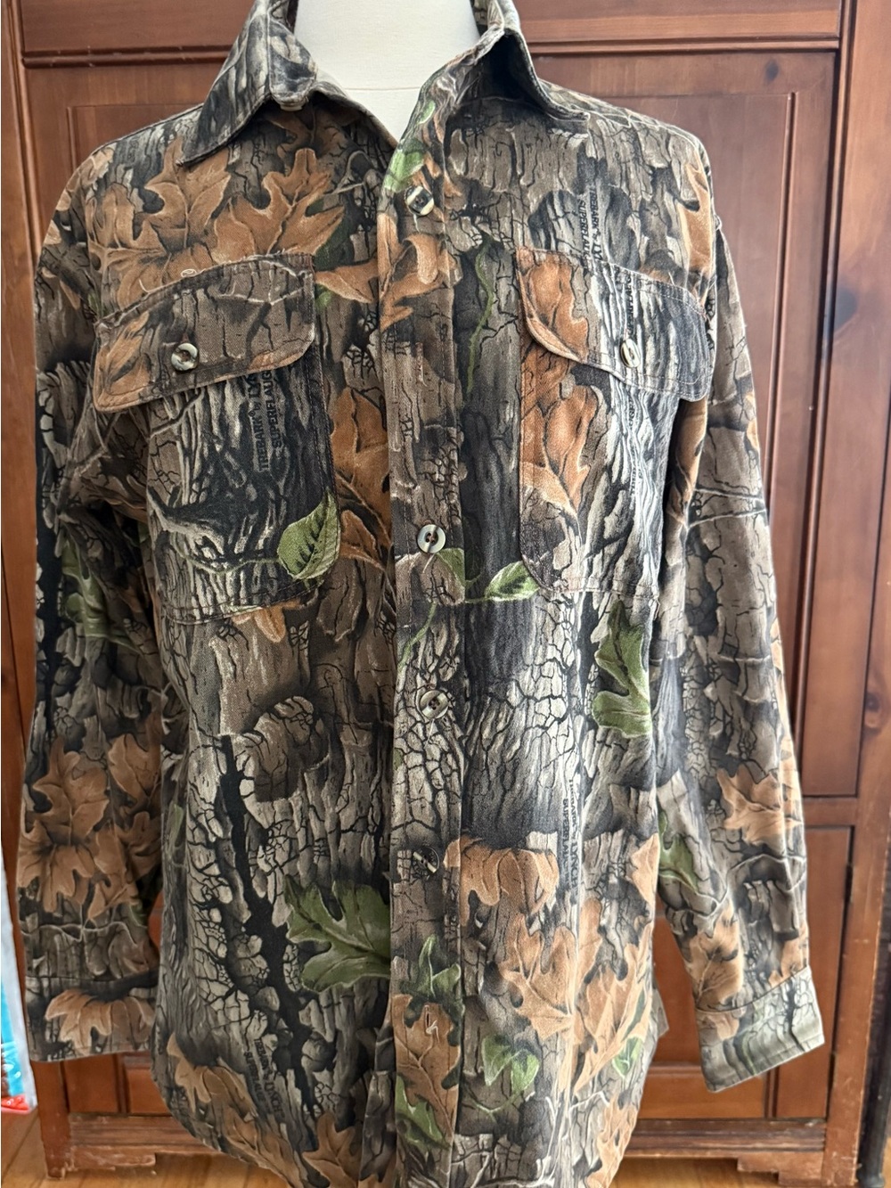 Men's Camouflage Button-Up Jacket - Brown/Green XLG